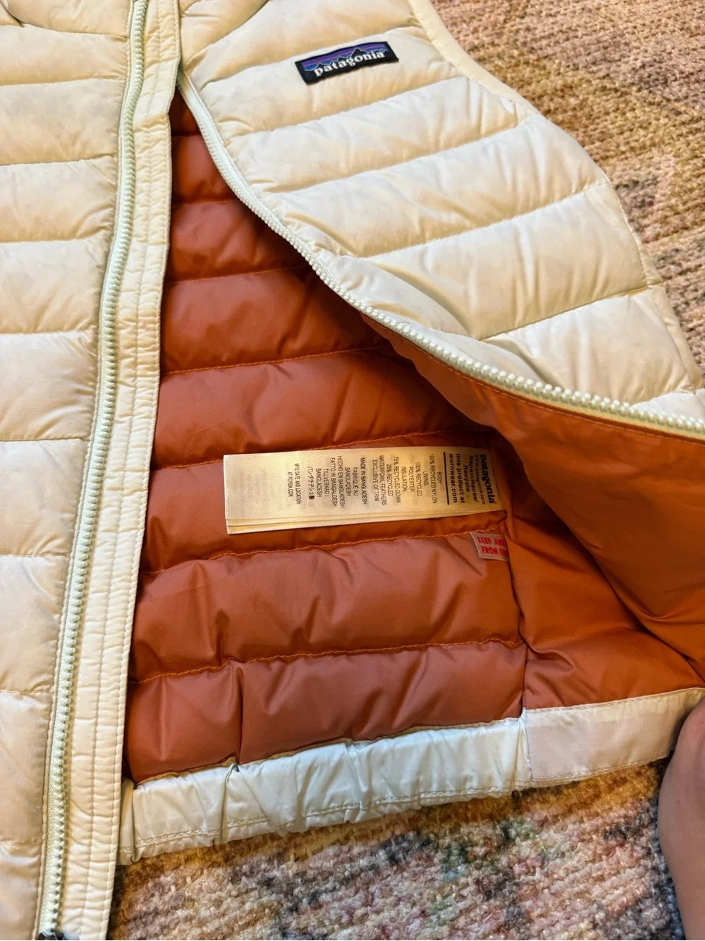 Patagonia Kids Light Mint Quilted Down Vest with Coral Lining